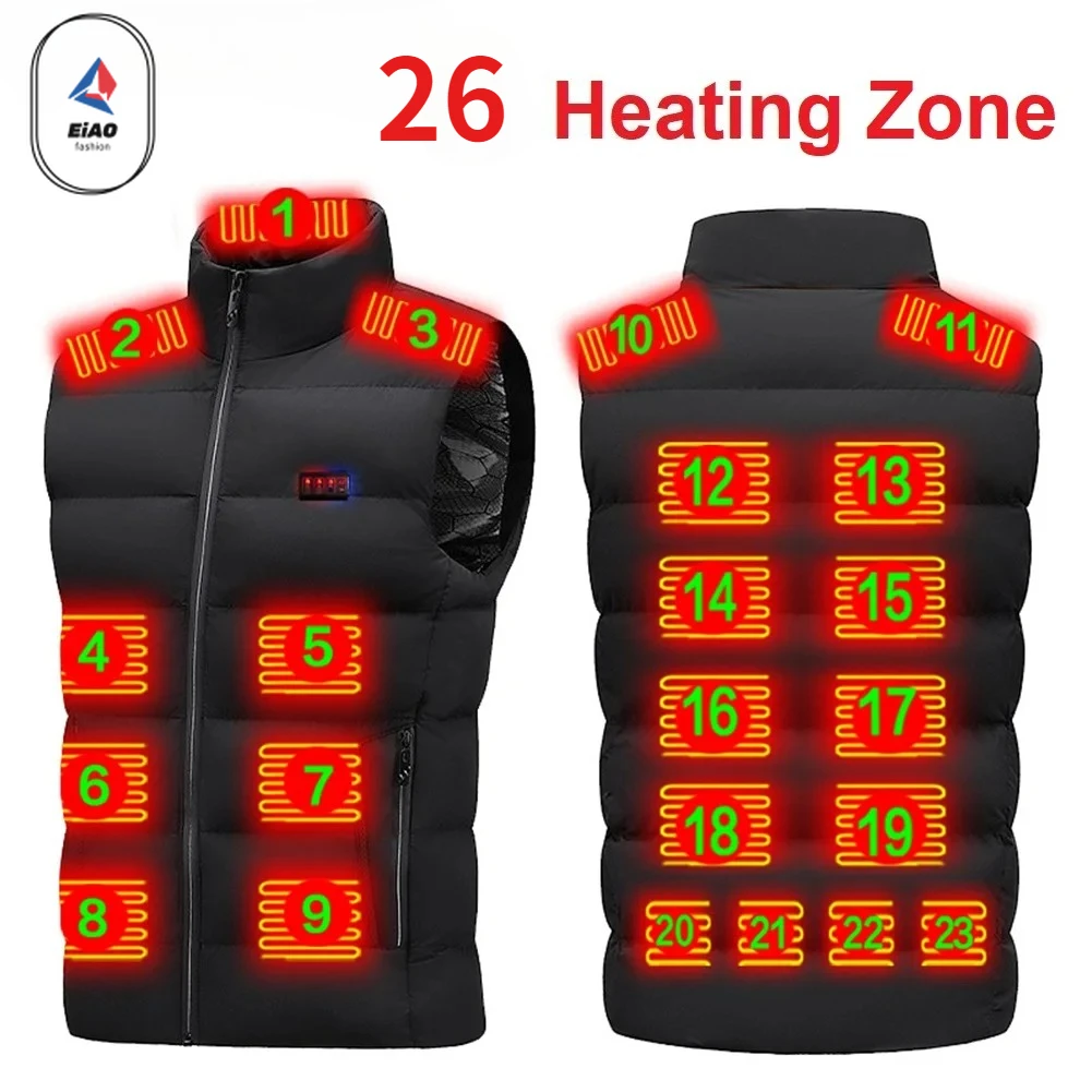 

26 Heating Areas Vest Jacket Men Winter Electric Heated Vest Men USB Infrared Waistcoat M- 7XL For Sports Hiking Camping Unisex