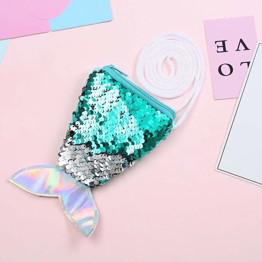 Money Pouch Mermaid Tail Sequin Coin Purse Sundries Bag Fish Tail Girls Sequin Crossbody Bag Card Holder Storage