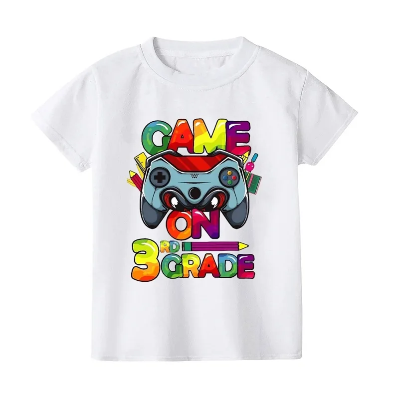 New Game on First Grade Shirt Back To School Tee for Gamers 1st Day of School for Boys Truck Print Summer Kids Short Sleeves Top