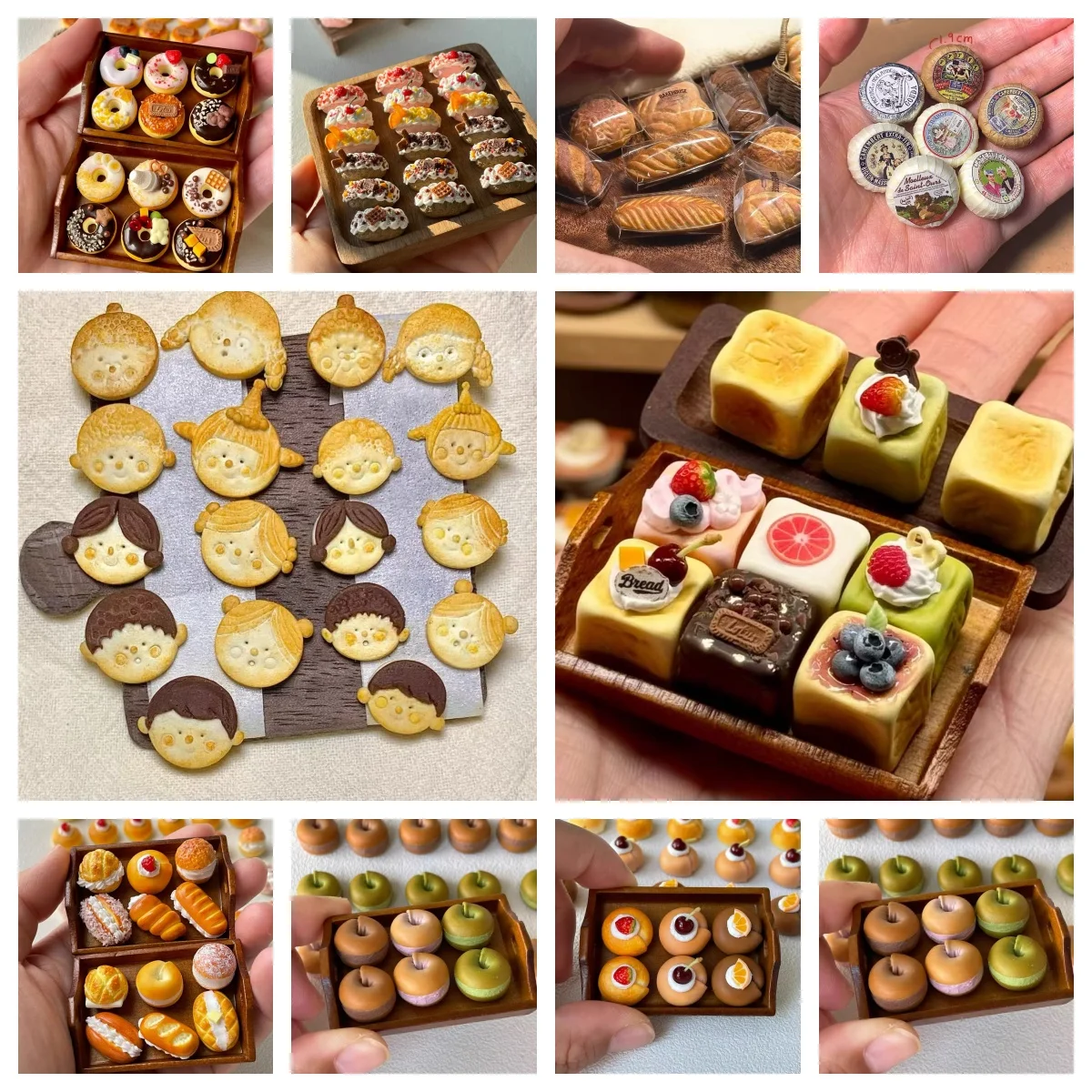 Mini Bakery Dollhouse Accessories Micro Bread Baguette Donuts Face Cookies Clay Toys for BJD Dolls DIY Crafts Miniature Scene