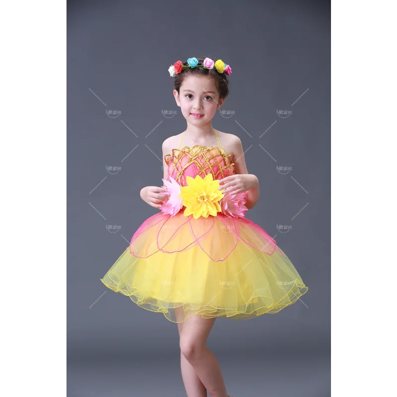 New children's dance chorus costume flower Fairy princess Puff skirt skirt girl flower performance clothing