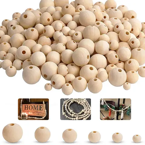 2-500Pcs 구멍이있는 천연 나무 구슬 4-30mm 라운드 스페이서 나무 구슬 공 DIY 수제 액세서리에 대한 느슨한 나무 구슬 매력