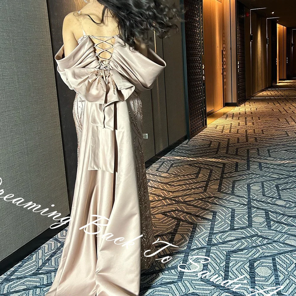 Customized Exquisite Crystal Sequined Boat Neck Floor Length A-Line Vestidos De Fiesta Satin Off The Shoulder Lace Up Back плать