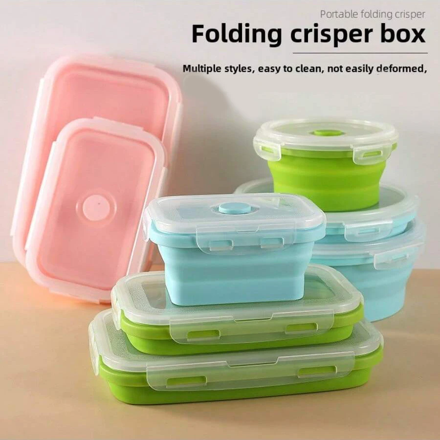 1 Pc  350/500/800/1200ml Foldable Silicone Lunch Box Set Macaron Colors, Portable Thermal Food Container for Outdoor Picnic