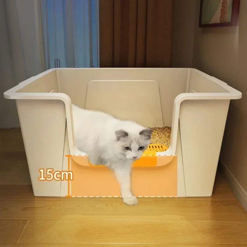 Semi-Closed Cat Litter Box Large Space Cat Toilet Portable Splash-Proof Cat Tray Strong Durable Cleaning Product