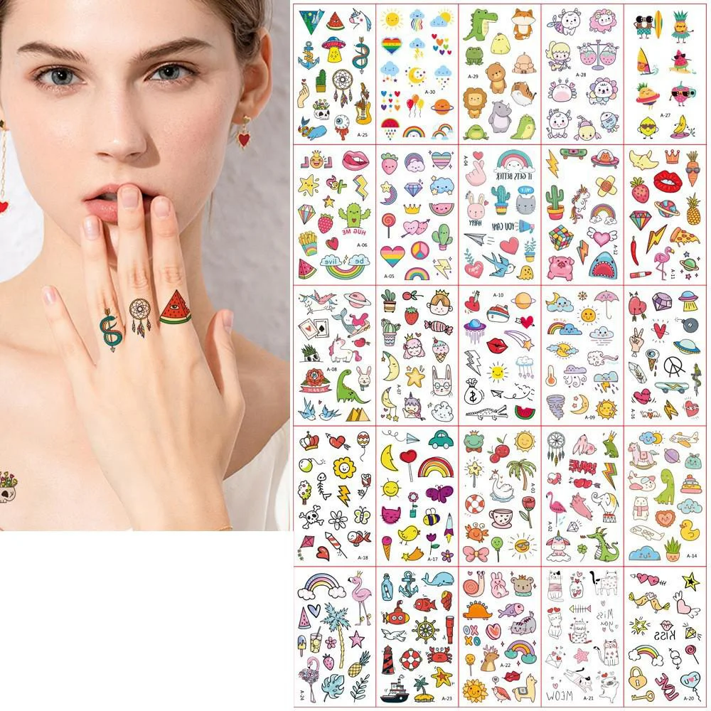 30Pcs/set Ins Series Colorful Rainbow Expression Tattoo Sticker Face Hand Lovely Body Art Fake Tatoo Temporary Waterproof Taty