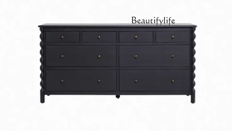 Solid Wood Chest of Drawers Black Eight Spares Cabinet Living Room Bedroom Chest of Drawer Complete Set Eight Spares Cabinet