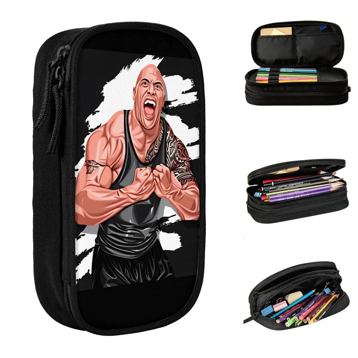 estojo-retro-the-rock-face-dwayne-johnsons-bolsa-de-lapis-escolar-design-com-ziper-infantil-material-escolar