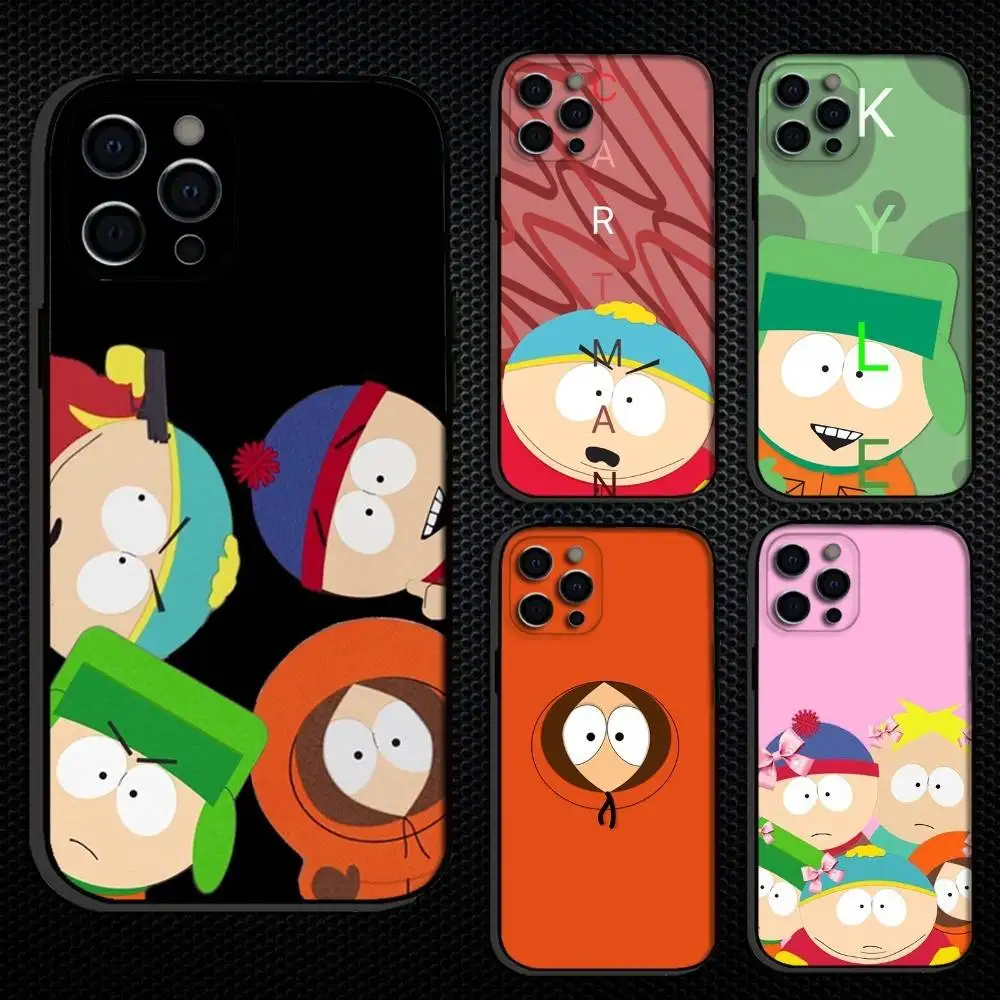 

S-South-Parke Cartoon Phone Case For iPhone 16,15,14,13,12,11 Plus,Pro Max, Others Soft Black Cover