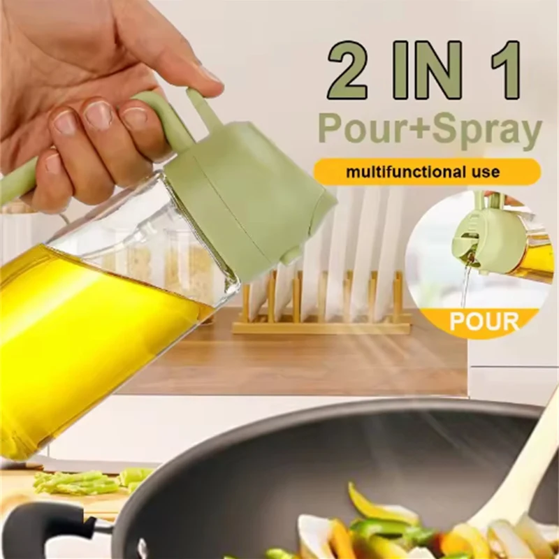 New 500ml 2 in 1 Spray Oil Sprayer Oil Dispenser Oil Jar for BBQ Kitchen Baking Air Frying Pan Oven Roasting Picnic Kitchen Tool