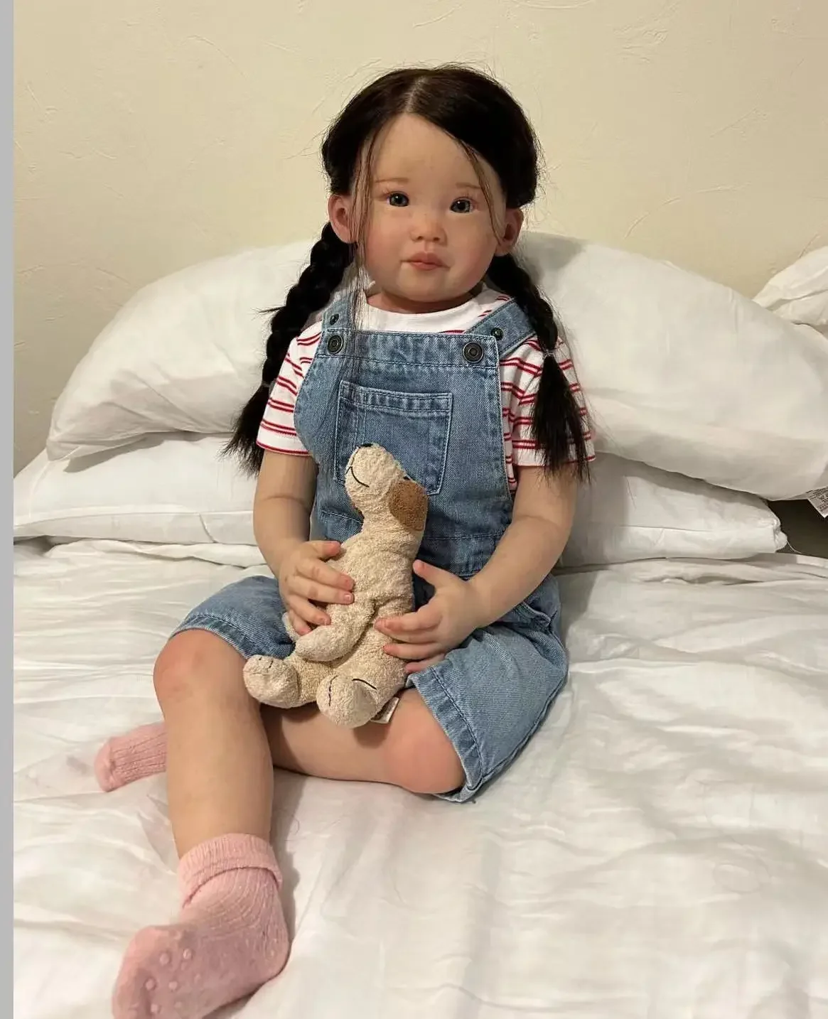 SINO-BB aangepaste beperkte levering 32 inch herboren baby Leonie handgeworteld haar al klaar pop