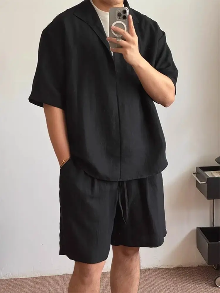 

Lightweight Cotton Linen irt V-Ne ort Sve ort Pant Men Summer Faion Set Youth Price Tag 78 Summer Collection