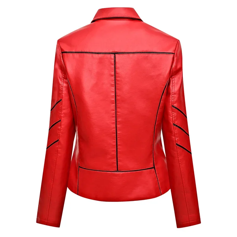 Autumn Slim Fit Leather Jacket Women's Y2K Lapel Bicycle Zipper Coat 2024 New High-end Motorcycle Faux Pu Leather Short Jacket