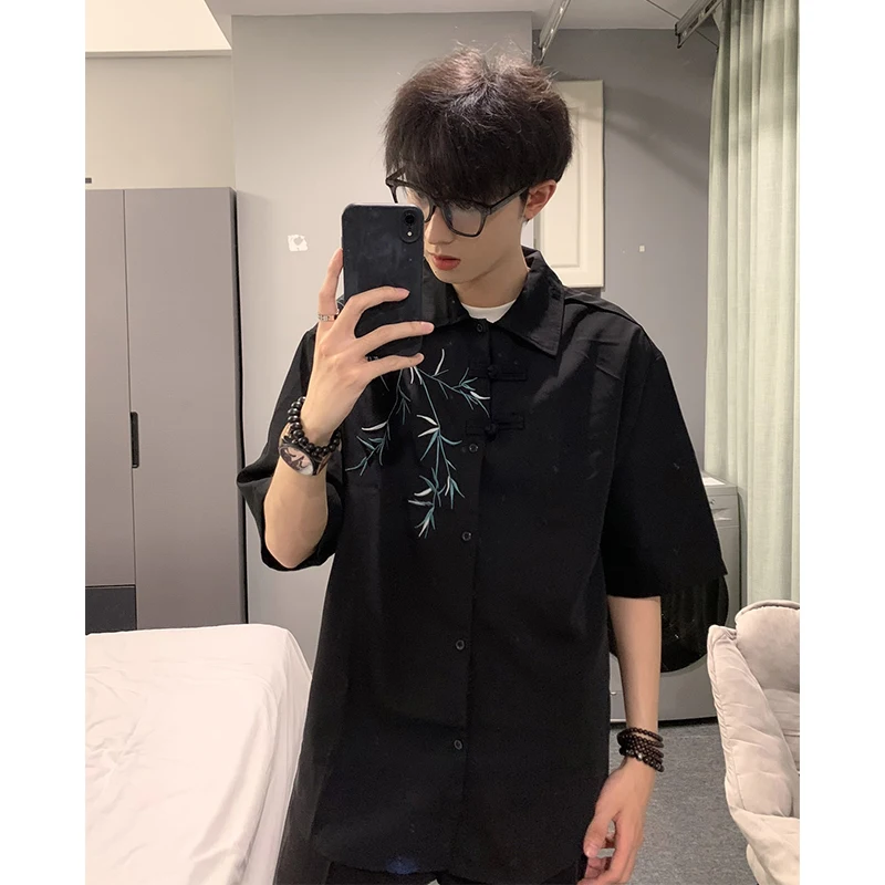 

Новая китайская мужская рубашка из бамбука с вышивкой, летняя модная повседневная верхняя одежда с коротким рукавом на пуговицах