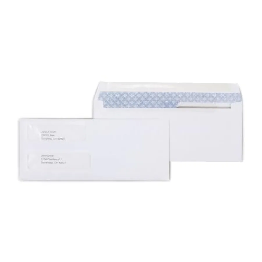 

Double‑Window Laser Check Business Envelopes White Security‑Tinted Gummed Closure 8.875" x 3.625" 1000/Pack