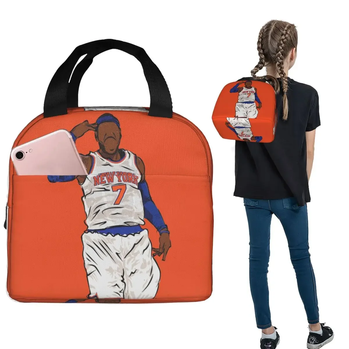 Carmelo Anthony Celebration Sketch - Bolsa térmica para el almuerzo para mujeres y niños, cajas de comida portátiles, bolsa térmica para el almuerzo
