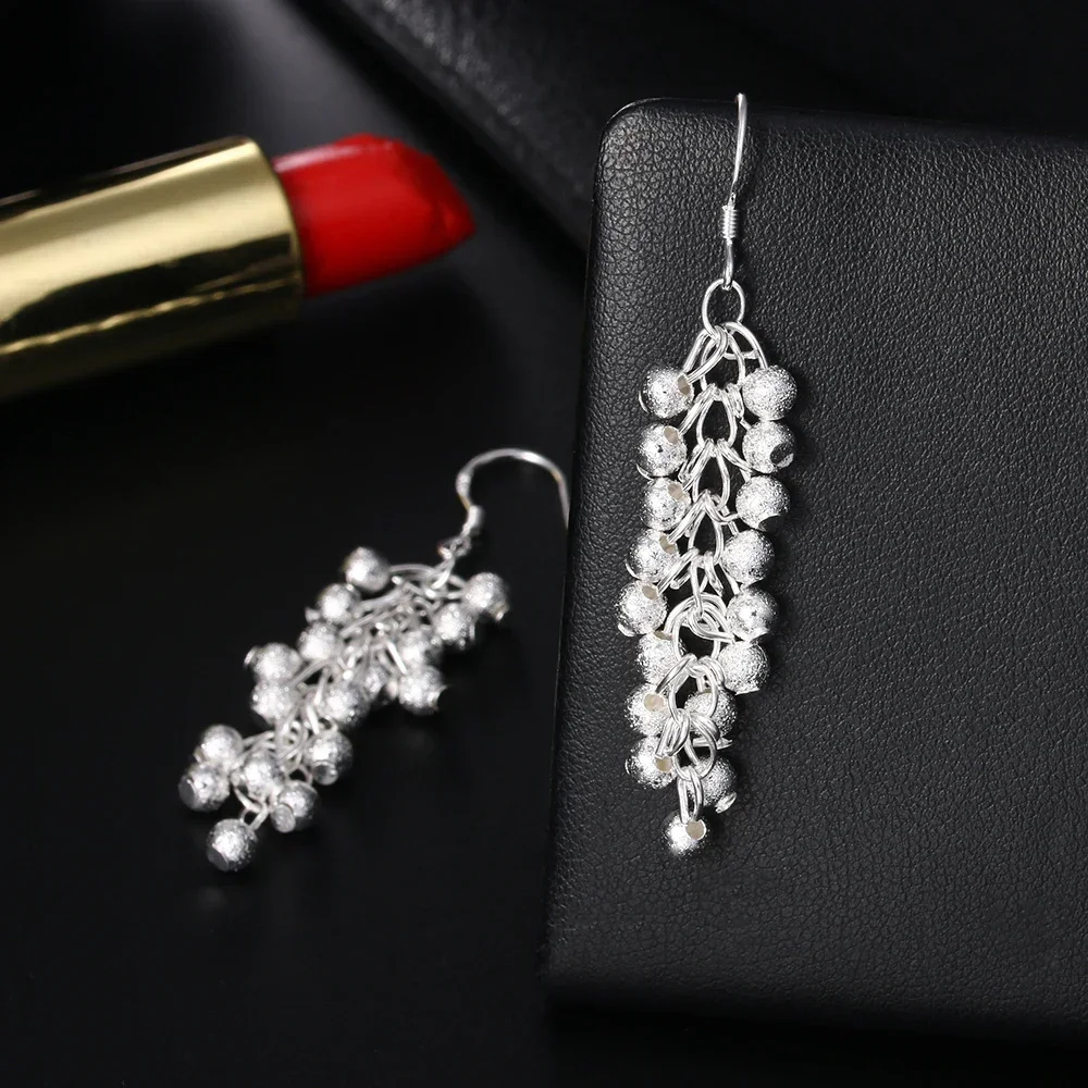 Special offer hot 925 Sterling silver Frosted grape beads drop Earrings for Woman Fashion party wedding Christmas Gifts Jewelry