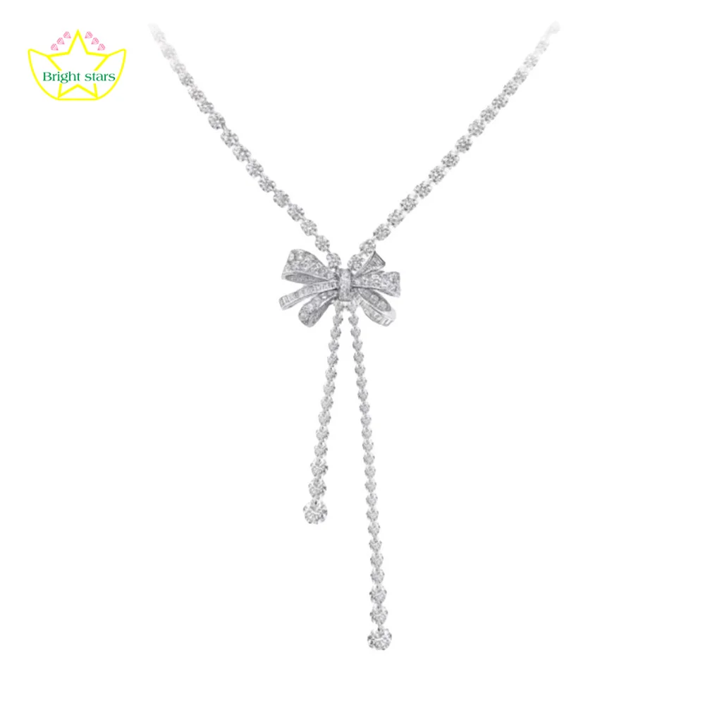 

Bright Stars S925 pure silver butterfly knot fringed diamond necklace women fashion fine jewerly