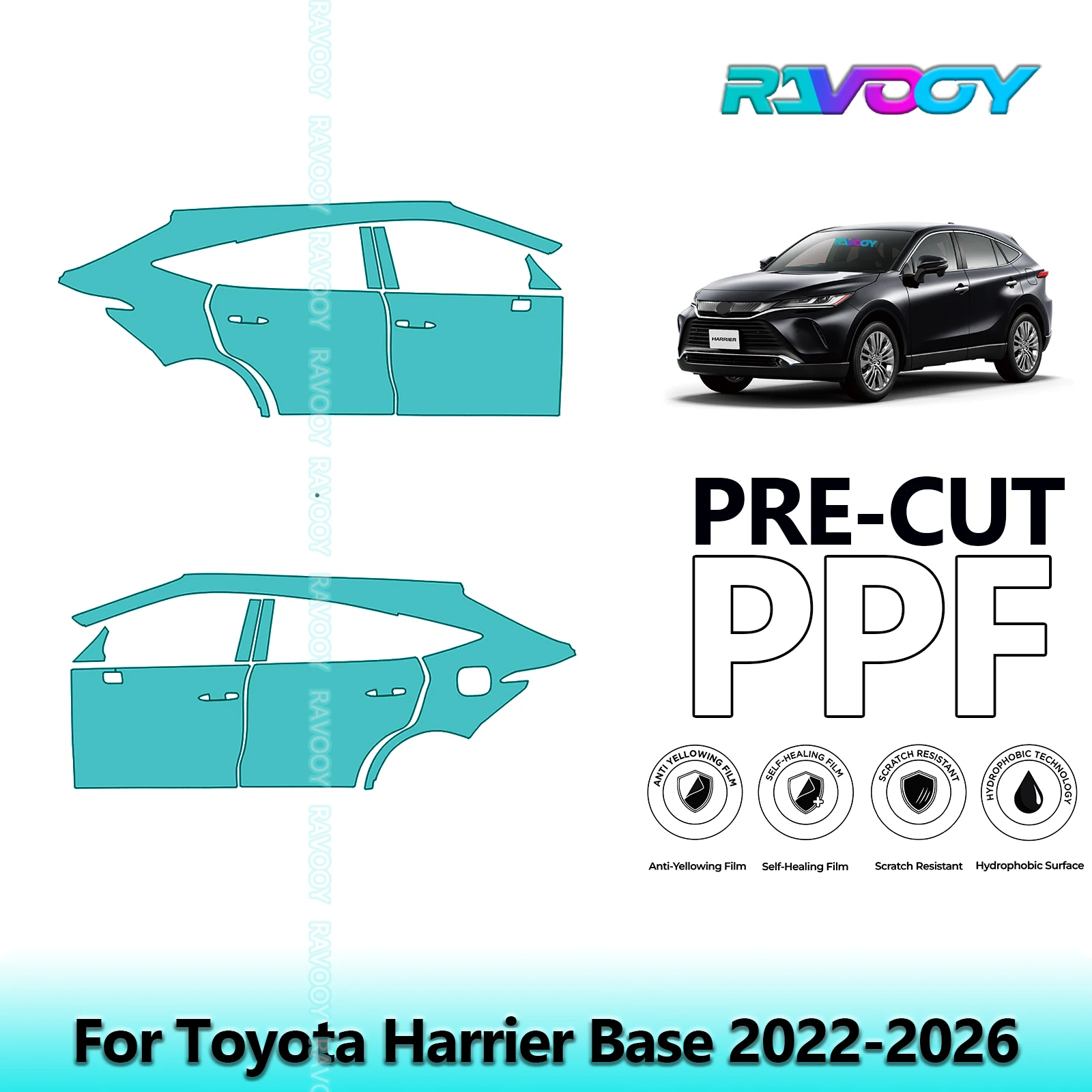 

For Toyota Harrier Base 2022-2026 8.5mil Clear Matte Pre-Cut PPF Door & A/B Pillar Kit TPU Paint Protection Film Set