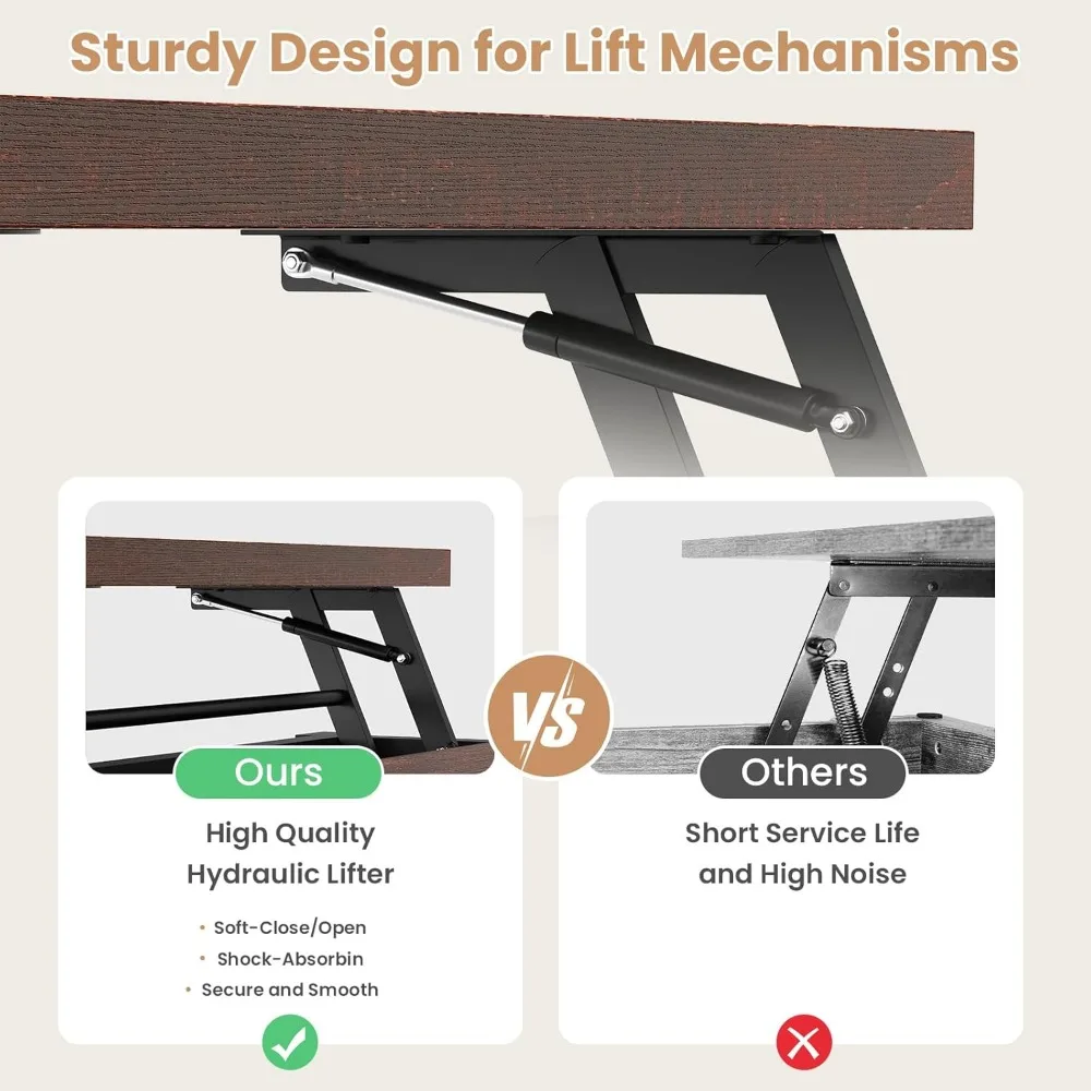 Stolik kawowy z kwadratowym blatem, podnoszonym blatem i szufladami, element centralny do salonu, meble z ukrytym schowkiem