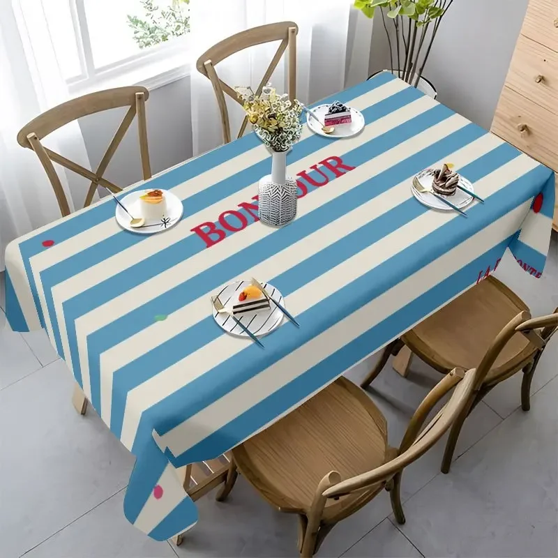 [jit] 1pc Soft, fashionable and elegant blue and white striped tablecloth with 