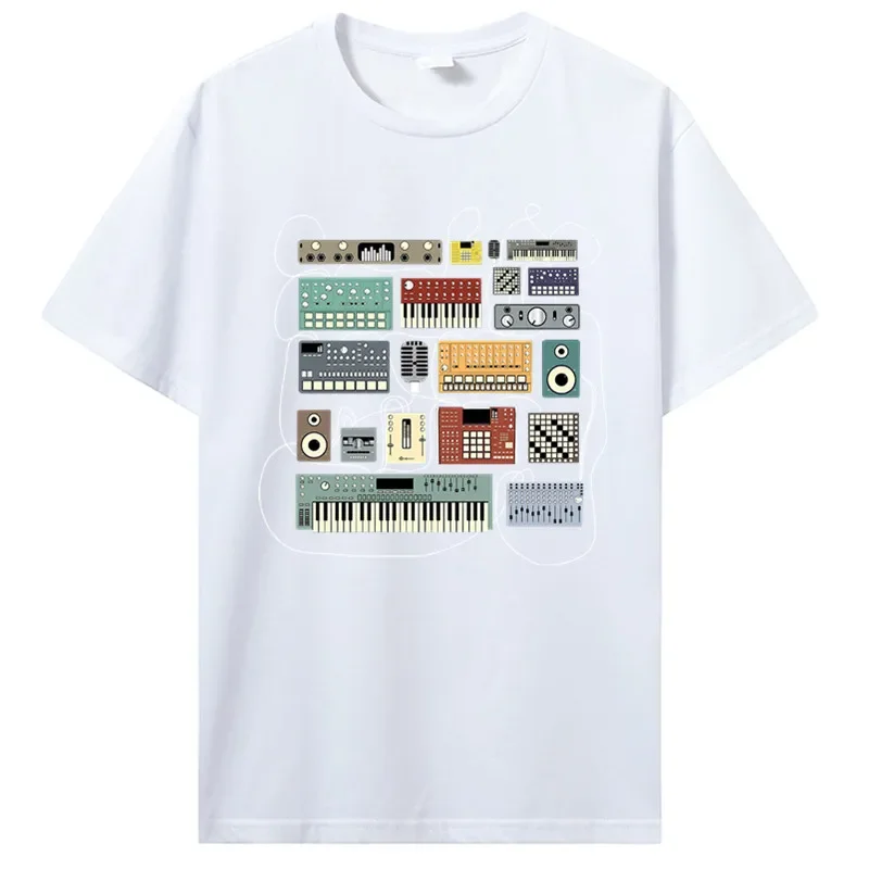 Men's Printed T-Shirt - 100% Cotton - Electronic Music Synthesizer and Drum Machine Pattern - Fashion Casual Clothing T-Shirt