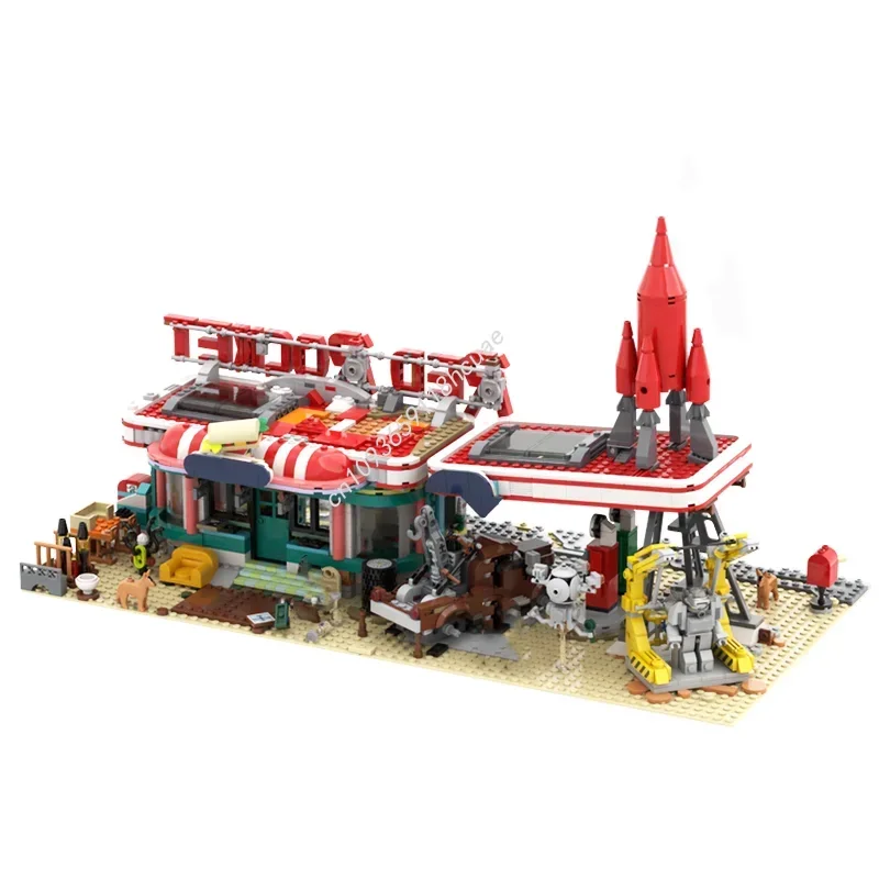 مجموعة مكعبات بناء Moc المخصصة لعام 1996: محطة غاز الصواريخ الحمراء للتداعيات، تجميع إبداعي، مثالية لعشاق الألعاب