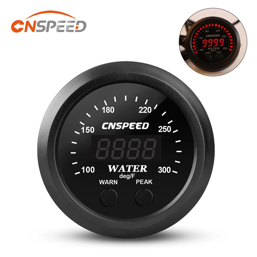 

52mm Water Temperature Gauge Digital 100~300℉ Electronic Water Temp Gauge Ultra-Thin Temperature Meter Sensor Red Led Display