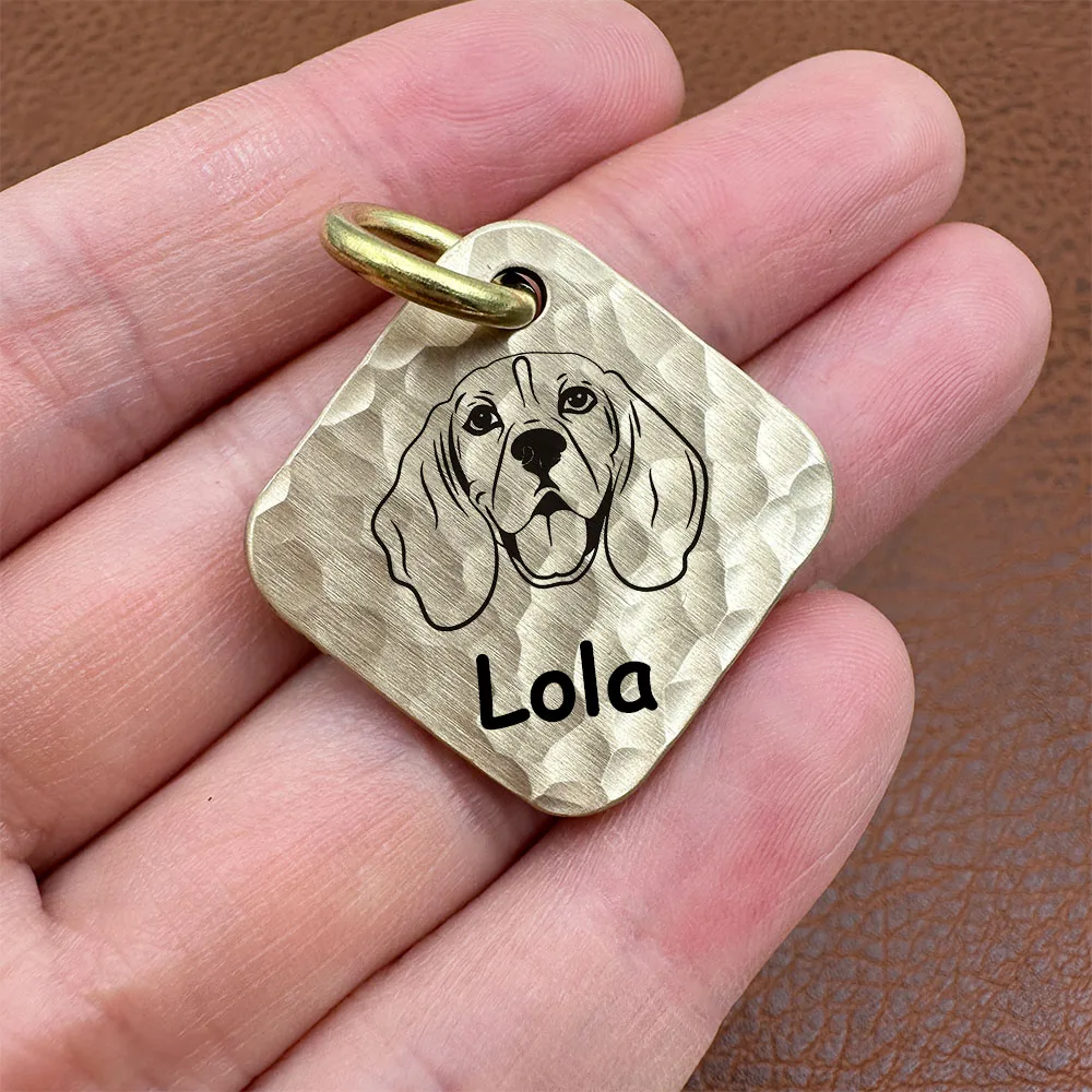 Square Brass Dogs Tag Customized Pet ID Tags Engraving Puppy Anti-lost Collars Tag Dog Cat Name Pets Dog Accessories Supplies