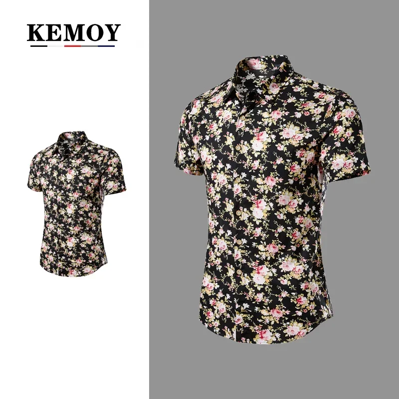 

Men's Short Sleeve Beach Shirt with Tropical Print Fashionable and Breathable Summer