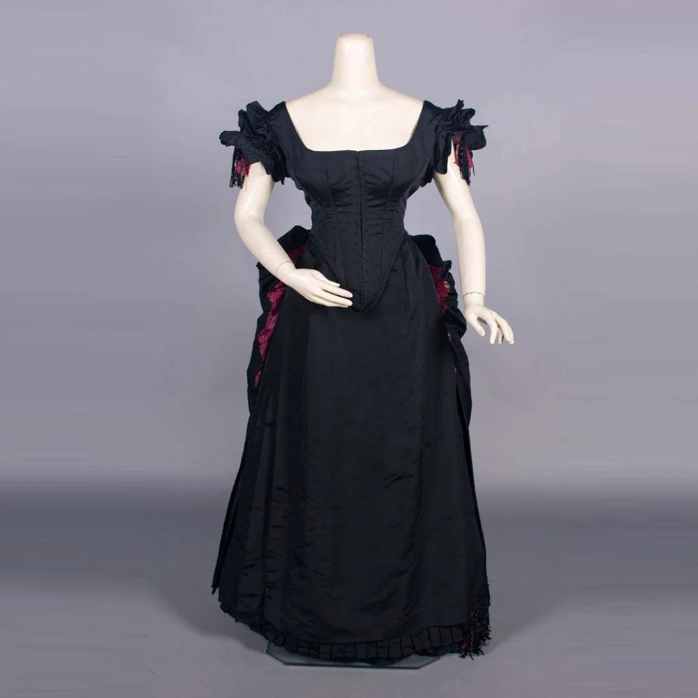 

1880s Duchess Visiting Costume Women's Gothic Steampunk Black Dinner Dress Victorian Civil War Southern Belle Ball Gown