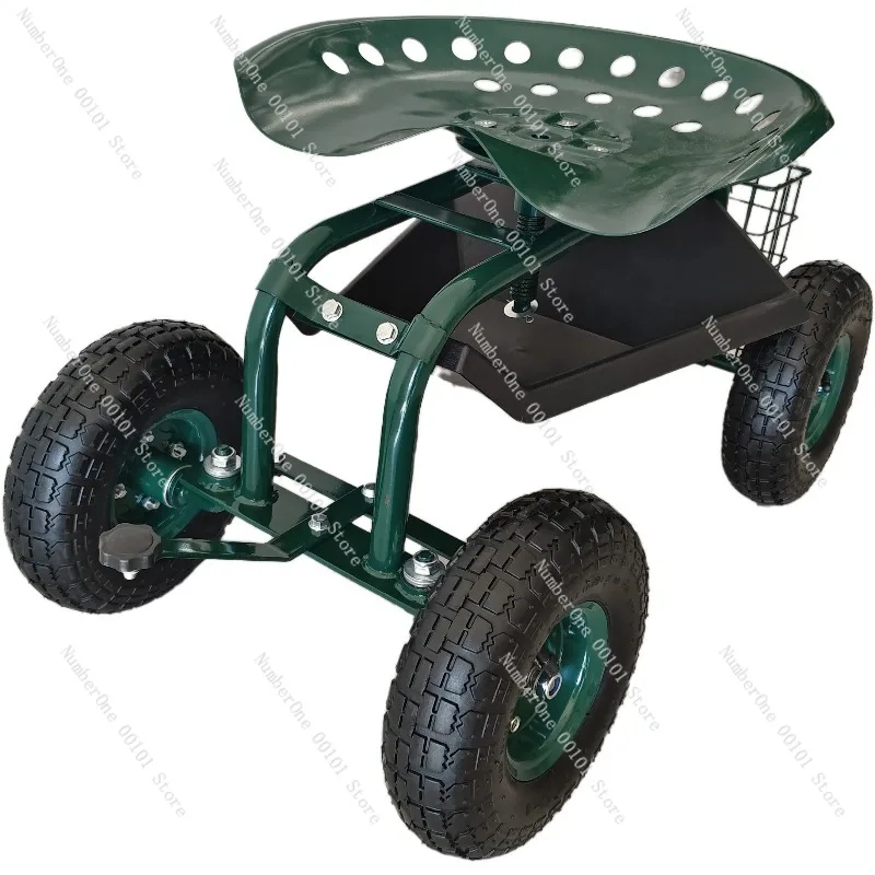 

Rolling Gardening Cart with Adjustable 360-Degree Swivel Seat 4 Wheels Garden Cart Gardening Stool for Planting