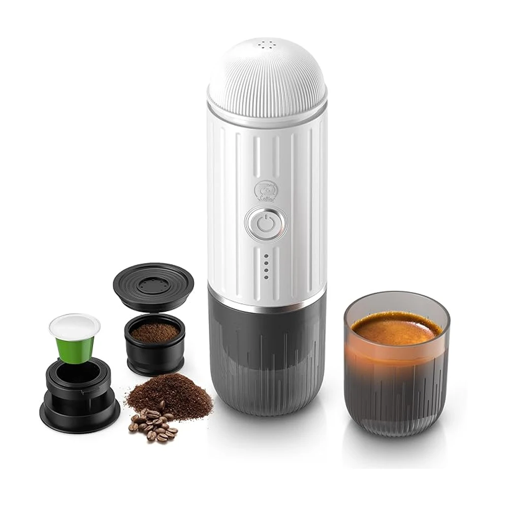 Máquina de café expreso eléctrica portátil, cafetera de viaje para acampar, autocalentamiento de coche con café molido y cápsula NS