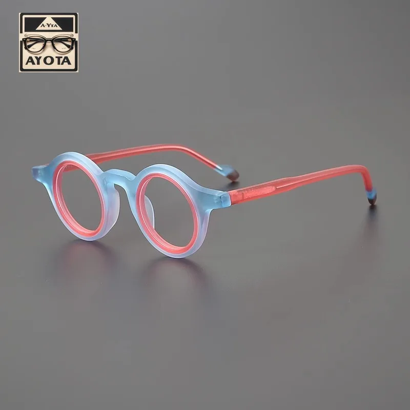 Personality Two-color Frosted Glasses Frame Men Women Fashion Round Acetate Myopic Presbyopia Anti-blue Prescription Eyewear