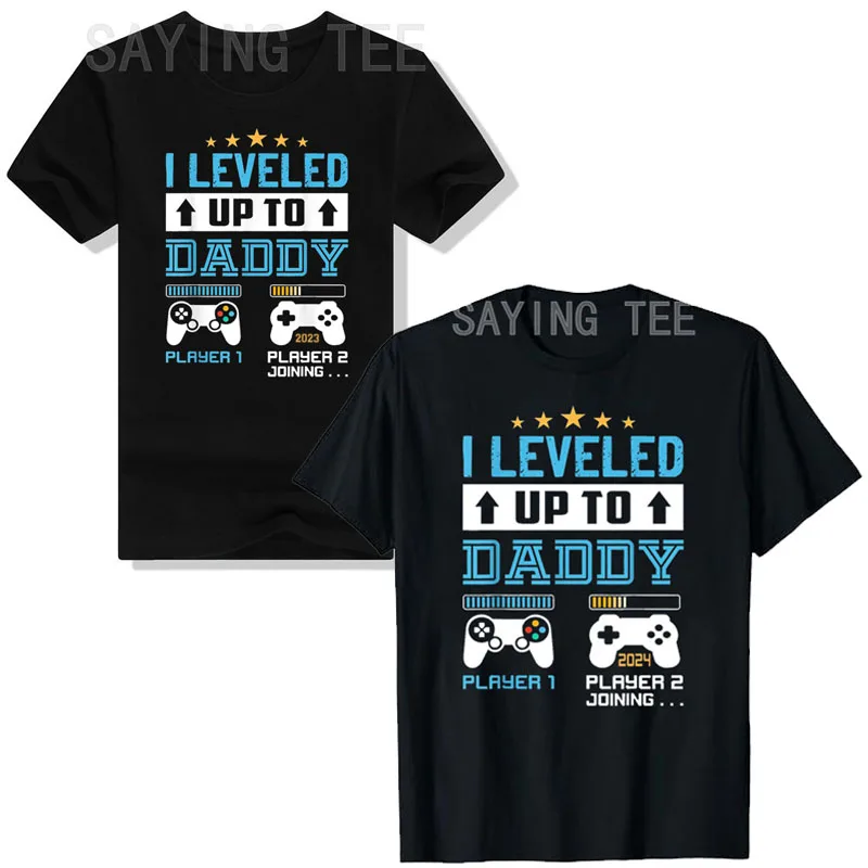 I Leveled Up To Daddy 2024 Gamer T-Shirt Funny Soon To Be Dad 2023 Men Clothing Pregnancy Announcement Tees Gaming Husband Gifts