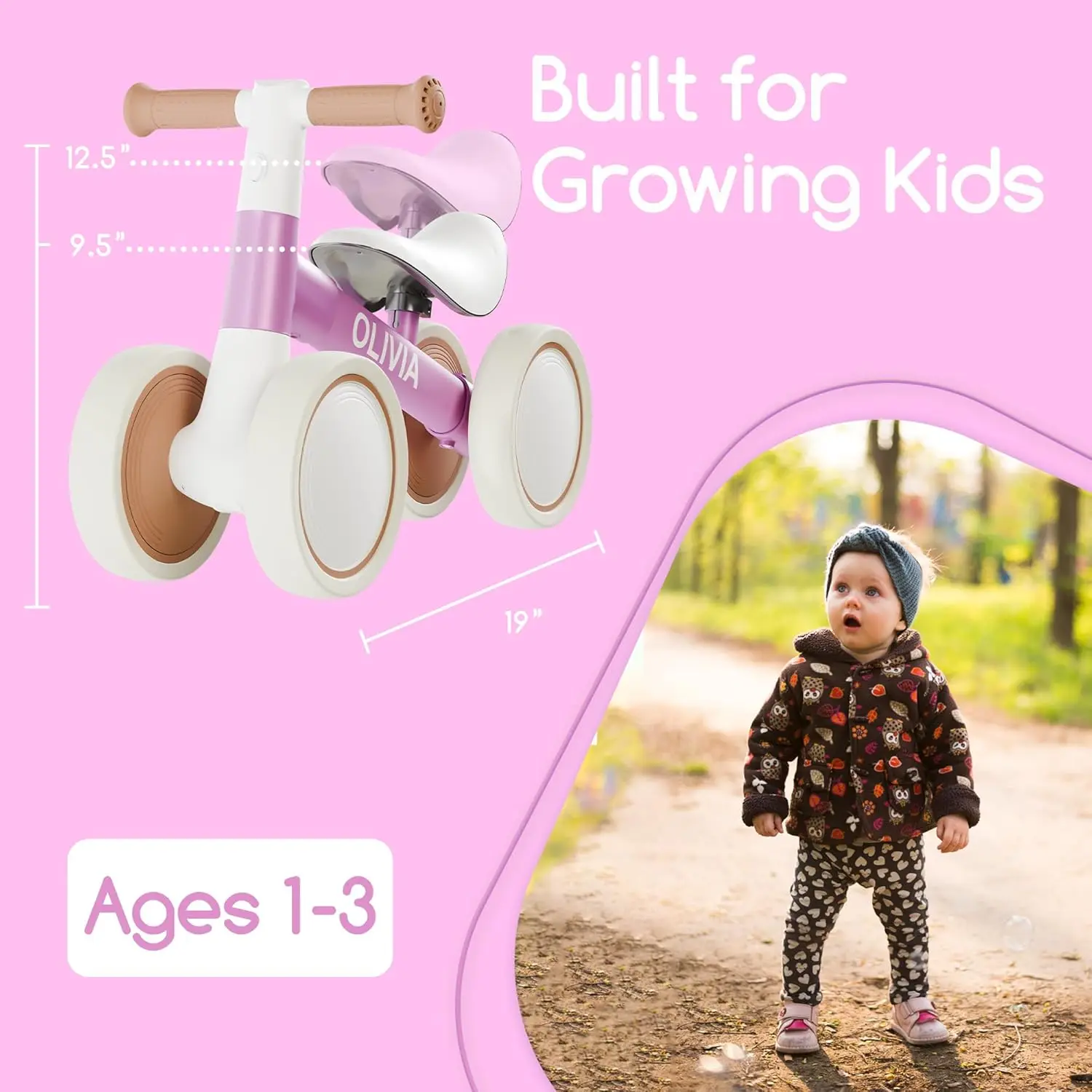 Customized Baby Balance Bike for 1-Year-Old | Lightweight and Safe - No Sharp Edges | Silent Wheels for Smooth & Quiet Rides | E