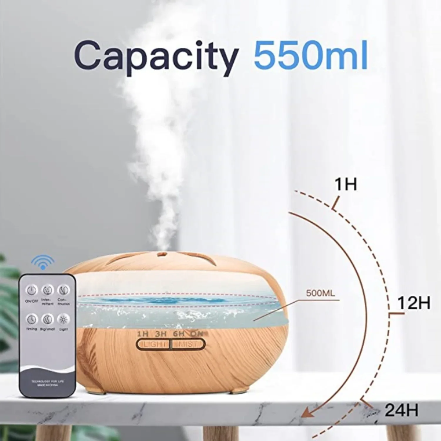 Difusor de aceite esencial de madera de gran capacidad, Humidificador ultrasónico remoto para el hogar y la Oficina, ambientador, Humidificador