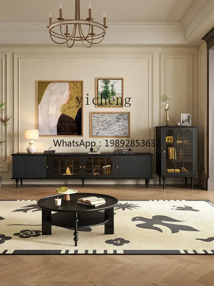 

XLL XL French retro solid wood TV cabinet, living room black walnut light luxury high cabinet