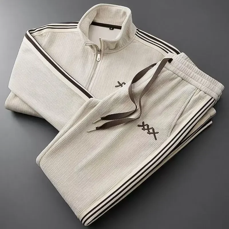 Autumn Winter warm sports Men Sets suit for men zipper stand-up collar cardigan jacket straight leg sweatpants two-piece set