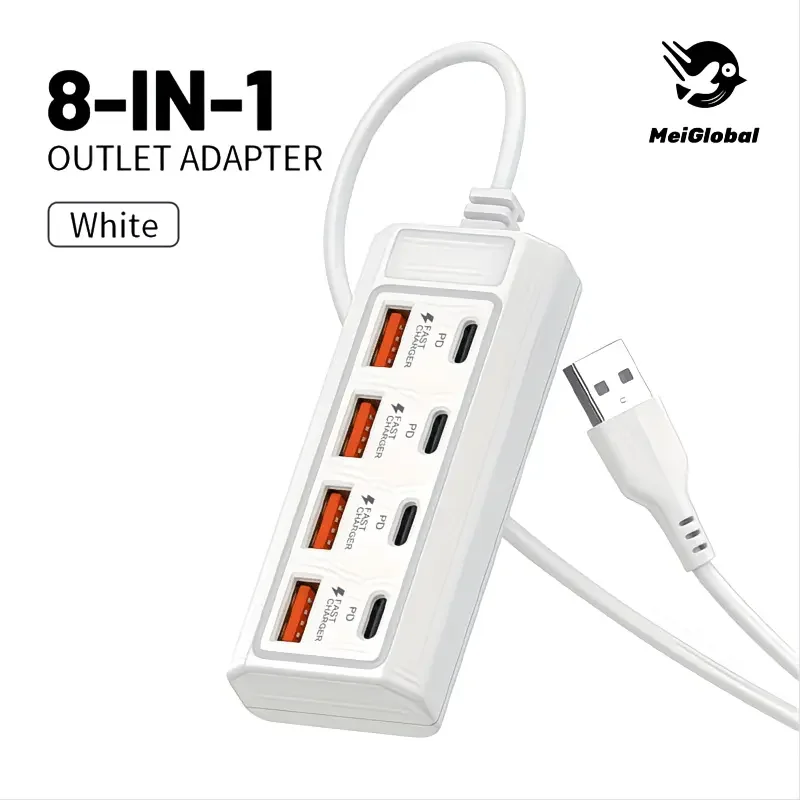 8-in-1 USB Charger Socket Multi Port Fast Charging Station USB C PD 25W Power