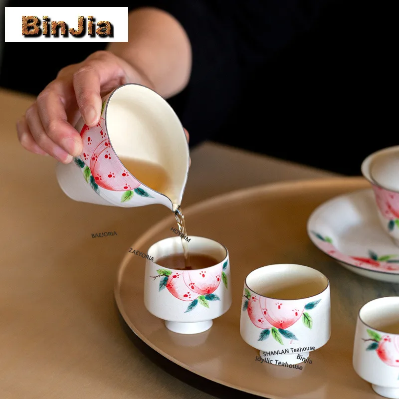 BAEJORIA 170ml Hand Painted Longevity Peach Tea Pitcher Pour Tea Cha Hai Dispenser Justice Cup Green Tea Fair Mug Drinkware Gift