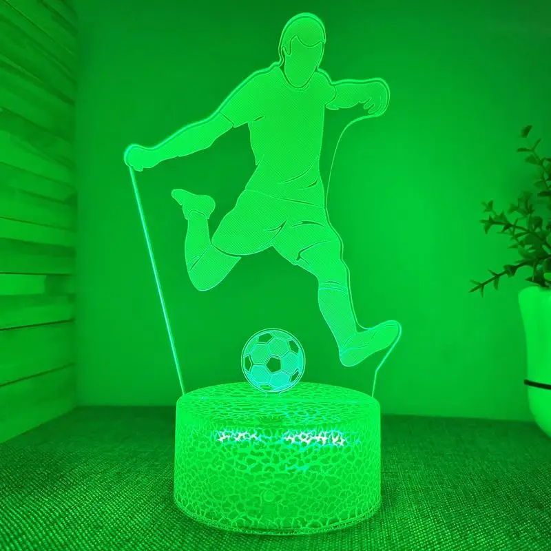 Soccer Night Light Remote Control Table Light 3D Night Lamp With Remote Control 16-Colors Changing Football Player 3D Nightlight