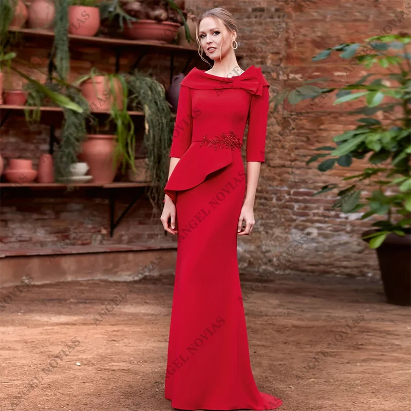 Customized Long Mermaid Red Spandex Mother of Bride Dresses with Half Sleeves vestidos de fiestas elegantes mujer