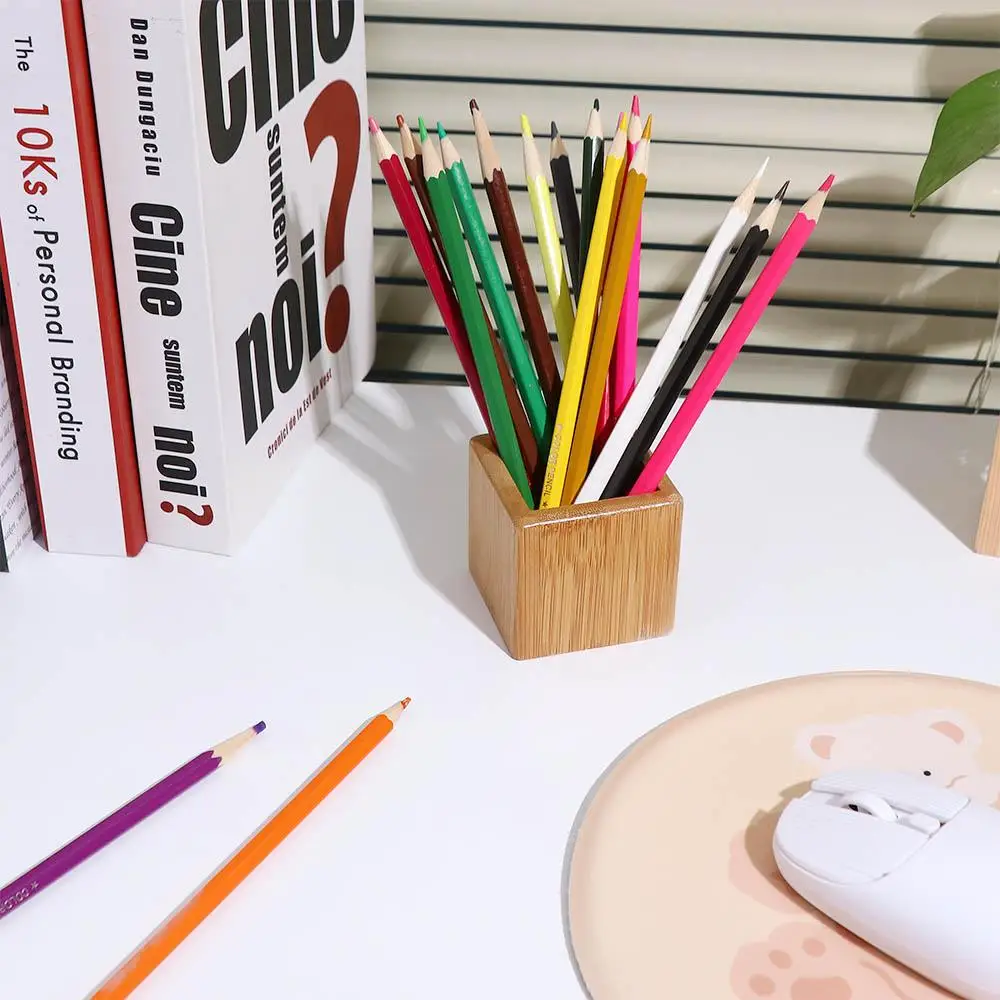 Simplicity Design Office Accessories Student Stationery Pencil Organizer Bamboo Pen Holders Desktop Organizer Desktop Storage