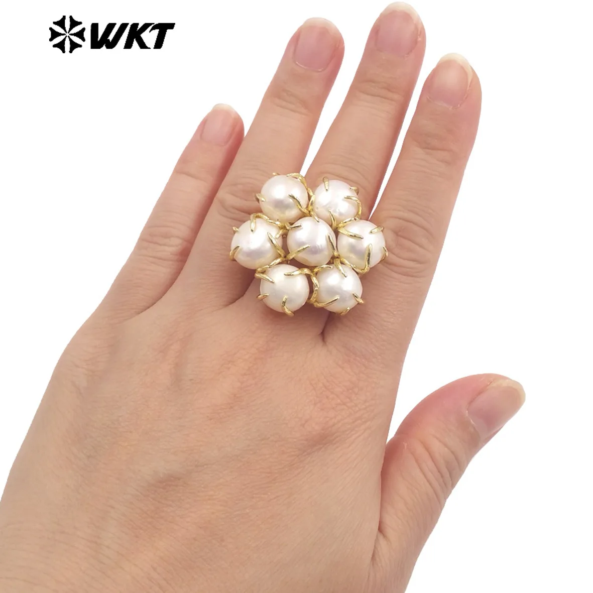 WT-MPR123 WKT Wholesale Seven Beautiful Freshwater Pearl Ring With 18k Real Gold Plated For Girls Special Gifts
