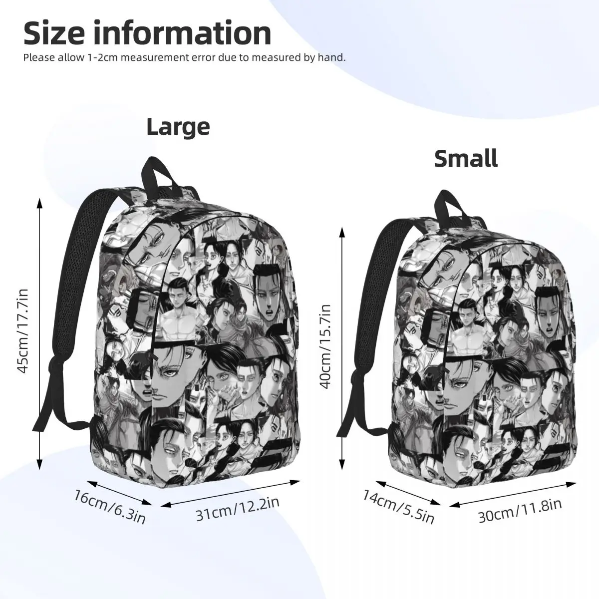 Attack on Titan Eren Yeager Manga Panels Cool Backpack, Laptop Canvas Bags para Homens e Mulheres, High School Hiking e Travel Gift