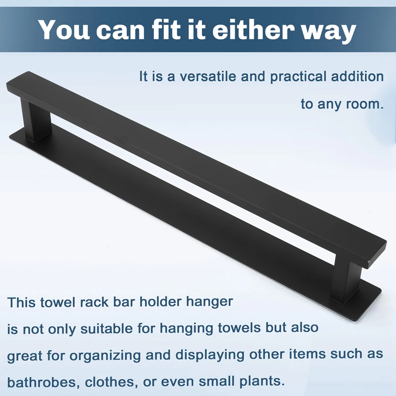 Adhesive Stand Towel Bar Shelf Black Stainless Steel Wall Mounted Lavatory Kitchen Bathroom Towel Rack Bar Holder Hanger