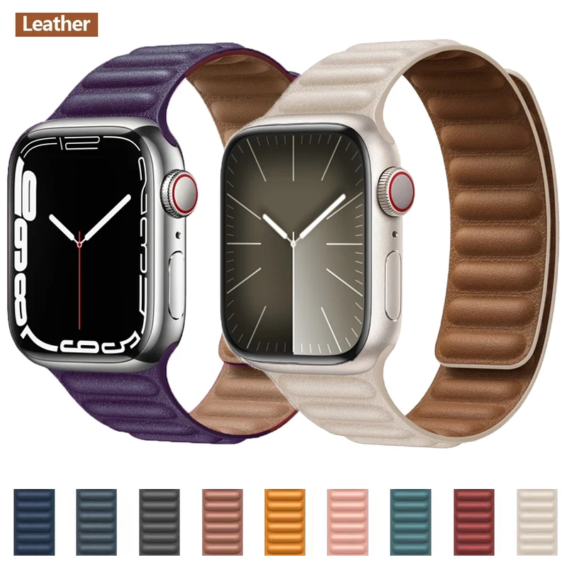 Leather Strap for Apple Watch Band 45mm 41mm 44mm 40mm Original Magnetic Loop Link Bracelet iWatch Ultar2 49mm 9 8 7 6 SE 3 42mm