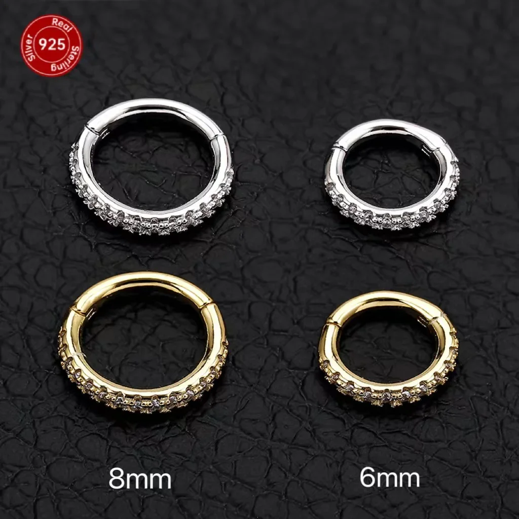 1PC Real 925 Sterling Silver Nose Rings Body Clips Hoop 16G Tragus Septum Cartilage Piercing Jewelry For Women Men Girl Gift