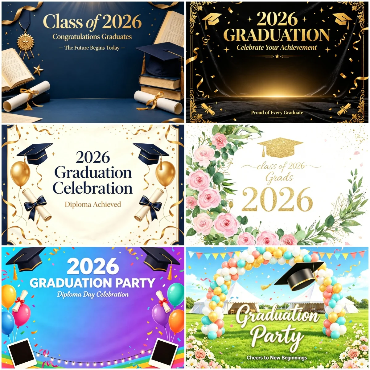 Decoraciones para Fiesta Temática de Graduación 2026, Fondo con Diploma, Birretes Académicos, Accesorios para Fotos, Pancarta, Regalos y Suministros
